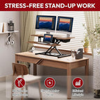 SANODESK Standing Desk Converter with Electric Motor 35" Height Adjustable Desk Riser for Office Home,Monitor and Laptop Workstation with Large Keyboard Tray, Rustic Color