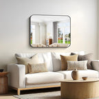 Bathroom Mirror, 30 x 24 inch Metal Framed Black Rectangle Mirror, Rounded Corner Rectangular Vanity Mirror, Wall Mounted Mirror for Modern Bedroom Living Room Hangs Horizontal or Vertical