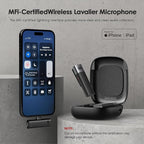 PIXEL Wireless Lavalier Microphone (MFi Certified)-2 Pack Lapel Mics Compatible with All Lightning Devices.Plug and Play,Noise Cancelling,Professional for YouTube,Vlog,Livestream & Podcasts