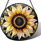 CRISGIF Stained Glass Window Hanging - Sunflower Suncatcher for Door Garden Patio Retro Flower Sun Catchers Decor Christmas Mother's Day Birthday Gifts for Women Mom Nana Friend Wife 7.8 in