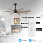 WINGBO 72" Large DC Ceiling Fans with Lights and Remote, 3 Downrods, 8 Plywood Blades, 6-Speeds Reversible DC Motor, 3CCT, Indoor Ceiling Fan for Bedroom Living Room Patio, Black and Gray