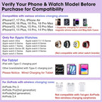 30W Charging Station for Apple Products, Foldable Wireless Charger with Clock Display&7 Color Light, Wired Charging for iPad/Tablet Charging Station for iPhone17, for Apple Watch11 for AirPods4(Purple