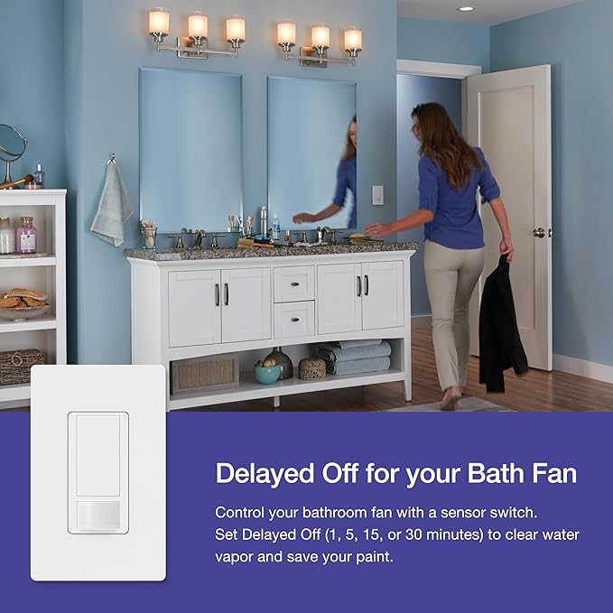 Lutron Maestro Motion Sensor Light Switch Indoor for Bathroom, Garage, Laundry Room, Any Bulbs, Occupancy Vacancy Sensor, Single-Pole, MS-OPS2H-2-WH, White (2 Pack)
