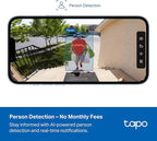 Tapo 1080p Outdoor Wireless Security Camera - Up to 180-Day Battery, Person Detection, Color Night Vision, Subscription-Free Local Storage or Optional Cloud, Works with Alexa & Google Assistant, C400