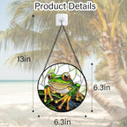DASTOLL Stained Glass Window Hanging, Green Frog White Petals Sun Catchers Colorful Glass Panel Cute Suncatcher Decor for Birthday for Women, Men, Wife, Aunt, and Mom 6.3 in