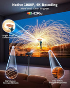 [Officially-Licensed Apps & Live TV & Auto Focus]Smart Mini Projector with WiFi and Bluetooth Ultra-thin, 4K Support Outdoor Movie Projector, Portable Native 1080P Projector for Bedroom/Home/Celling