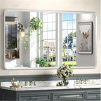 55x30 Silver Bathroom Mirror, Brushed Silver Vanity Mirror for Wall, Rounded Rectangle Mirror with Beveled Border, Anti-Rust, Shatterproof (Horizontal/Vertical)