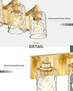 METWET 4-Light Bathroom Light Fixtures, 24.5 Inch Brushed Gold Vanity Lights with Clear Hammered Glass Cylinder Shade, Modern Vanity Lighting Fixture Over Mirror, VL198-BG-4