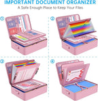 ENGPOW Fireproof File Organizer Bag with 13 Colorful Pockets Accordion File Folder,5200℉ Document Organizer Box with Lock&Labels,Multi-Layer Portable Home Safe Storage for Important Documents,Pink