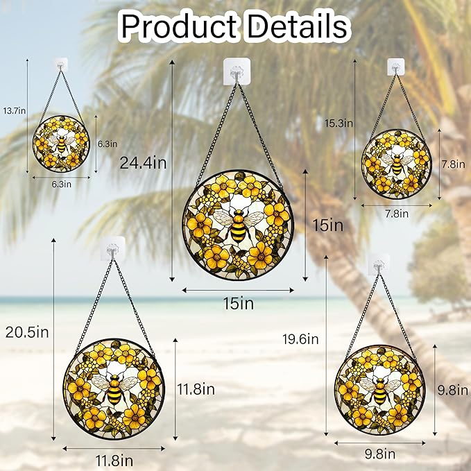 AMDERVEN Stained Glass Window Hanging - Yellow Flowers Surrounded by Bees Sun Catcher for Door Garden Home Decor Cute Suncatcher Christmas Mother's Day Birthday Gifts for Women Men Mom Nana 9.8 in