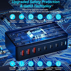 Upgrade USB C Desktop Charger, 320W 8-Port GaN III Fast Charging Station Hub 100W PD Laptop Charger with 5-Foot Cable for MacBook Pro/Air, Dell XPS, iPhone 17/16/15, Galaxy S25, iPad Pro/Air