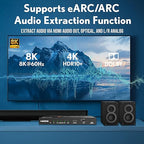 J-Tech Digital 8K HDMI Audio Extractor with eARC ARC 8K 60Hz 4K 120Hz, HDMI to Optical L/R Converter Adapter, HDCP 2.3 HDR CEC EDID [JTECH-8KAE]
