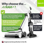 Gtech AirRAM 3 Cordless Vacuum Cleaner with Anti-Hair Wrap Bar - Dual Edge-Clean Brushes - Perfect for Carpet and Hardwood Floors - Rechargeable 22v Li-ion Battery - Lightweight - New Model/Red Thread