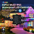 WeGoIOT Waterproof ESP32 WLED Controller with Mic, Project for Pool Boat Landscape Outdoor Lights IP65 Dynamic RGB IC DIY Lighting WiFi APP Control for WS2812B DC5-24V RGBW LED Controller (2 Channel)