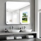 36x40 Inch Silver Bathroom Mirror, Metal Framed Silver Rectangle Mirrors, Rounded Rectangular Vanity Mirror, Wall Mounted Mirrors for Living Room Bedroom Entryway Hangs Horizontal or Vertical