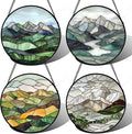 AMDERVEN Stained Glass Window Hanging 4 Pcs Set Mountain River Landscape Large 11.8" - Suncatcher Door Garden Sun Catcher Decor Birthday Mother's Day for Mom Woman Nana Girl Boy Friend