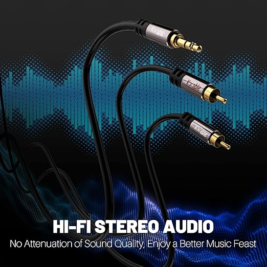 Kxable 3.5mm to RCA Cable 100FT, 2 Male RCA to Aux Stereo Audio Adapter, Hi-Fi Sound Auxiliary Y Splitter Cord, Shielded 1/8 to 2RCA Cable for Headphone, MP3, Tablet, Speaker, HDTV, Phone and More