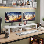 WESTREE Dual Monitor Stand Riser, Wood and Steel Monitor Stand Riser, Computer Monitor Stand for 2 Monitors, Multi-Purpose Desktop Storage Stand for Computer,Laptop,Printer,TV