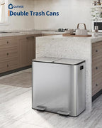Garvee Trash Can, 2 x 10.6 gal (2 x 40 L) Garbage Can for Kitchen Dual Compartment Recycling Kitchen Step Trash Bin, Stainless Steel Trash and Recycle Bin Combo with Soft-Close Lid,Silver
