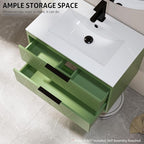 eclife 30" Bathroom Vanities Cabinet with Sink Combo, Wall Mounted Floating Cabinet W/Decor Line, Soft-Close System, 2 Extra Big Drawers, Matte Black Faucet, Matcha Green