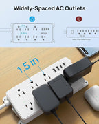TROND Power Strip Surge Protector, 7 Widely Spaced Outlets with 2 USB A and 2 USB C, ETL Listed 1700J, Wall Mount, Flat Plug 5ft Extension Cord 14AWG Heavy Duty, for Home, Office Garage, White
