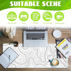 Eflxamz Desk Mat,White Topographic Contour Map Desk Pad,Topographic Contour Large Gaming Mouse Pad for Desk,Extended Big Computer Keyboard Mouse Pad with Non-Slip Base and Stitched Edge,31.5"x11.8"