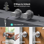 ThorBolt Keyless Entry Door Lock, Fingerprint Door Lock with Keypad Biometric Door Knob, Auto-Lock for Interior Doors Thickness up to 2-1/4", Bedroom, Home Office, Garage, 4xAA Alkaline, MD1 Silver