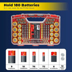 Ontel Battery Organizer with Tester | Stores 180 Batteries | Clear Locking Lid | As Seen On TV | Pack of 2