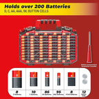 Ontel Battery Daddy Storage & Organizer Case with Light and Tester, Stores & Protects Over 200 Batteries, Double-Sided, Durable Design with Clear Locking Lid, Secure Latches & Portable Carrying Handle