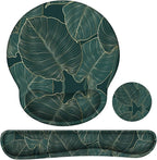 iLeadon Ergonomic Mouse Pad with Wrist Support, Easy Typing & Pain Relief, Keyboard Wrist Rest and Mouse Pad Set with Non-Slip Base for Computer Home, Green Leaves
