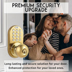 MiLocks TKK-02P Digital Door Knob Handle Lock with Electronic Keypad - Keyless Entry Smart Door Lock with Adjustable Latch Locks, Audible Tones for Interior Front Doors & More, Polished Brass