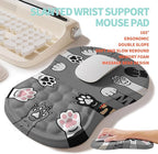 KUOSGM 2-in-1 Ergonomic Set, Wave Rise Keyboard Wrist Rest and Massage Bulge Slope Mouse Pad Wrist Support, Cushion Memory Foam Integrated to Relieve Wrist Pain, Cute Cat Paws