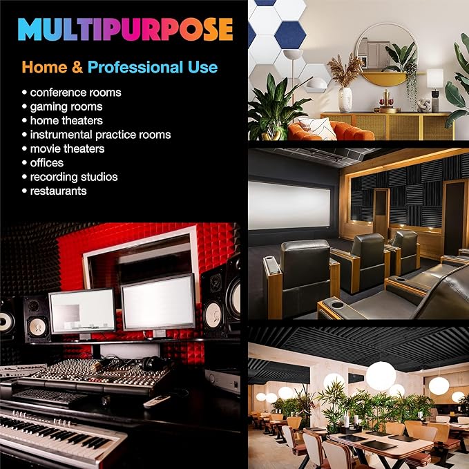 Acoustic Panels 18 Pack Soundproof Wall Panels, 14" X 12" X 0.4" Sound Proof Panles, High-Density Wall Decoration Sound Absorbing Panel, Hexagon Wall Panel for Home Office with Self-Adhesive (White)