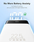 VEGER Portable Charger with Built in Cable, 10000mAh 22.5W Fast Charging USB C Battery Pack, 4 Outputs 3 Inputs Power Bank for iPhone 16/15/14/13 Series, iPad, Samsung, Android, Tablet, White(1 Pack)