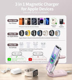 3 in 1 Magnetic Wireless Charging Station for Apple Devices, Fast Foldable Travel Mag-Safe Charger Stand with Night Light for iPhone 17 16 15 14 13 12 Series, Apple Watch/AirPods Pro, PK