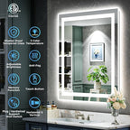 YEELAIT 28x32 Inch LED Bathroom Mirror with Lights Front and Backlit Lighted Vanity Mirror for Bathroom Wall with 3 Colors Dimmable Anti-Fog Memory Shatter-Proof IP54 Waterproof Horizontal/Vertical