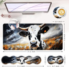 BFUKVOU Large Keyboard Mouse Pad Set, Extended Mouse Pad+Keyboard Wrist Rest Support, Memory Foam Ergonomic Easy Typing, 4Pcs (31.5×11.8 in) Desk Pad Set for Office Home,Cute Cow