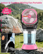 WESTTREE Portable Misting Fan with Large Battery Fan-Rechargeable Outdoor Misting Cooling Fans with 2L Water Tank,RGB Lights,4 Speeds & Spray Modes-for Patio, Camping, Beach, Workshop (Pink)