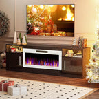 VITESSE TV Stand Fireplace with 36" inch Electric Fireplace Up to 80" TVs, LED Light Entertainment Center, 70" Modern Wood High Gloss with Highlight Storage Cabinet for Living Room (Black)