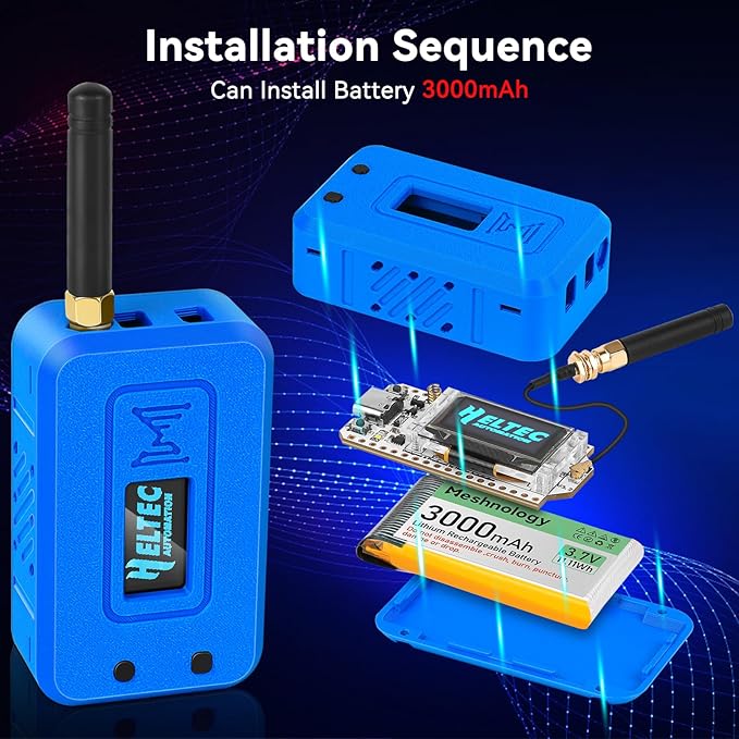 Meshnology Case for LoRa ESP32 V3 Module Board Device Set - Development Board Antenna 3000mAh Battery All-in Enclosure OLED Screen Protection Shell with Type C Interface (N35 Version, Blue)