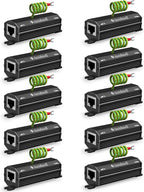 Awishwell Ethernet Surge Protector Gigabit, 10 Pack PoE++ RJ45 Surge Protector 1000Mbps, 20KA Metal Shielded Lightning Arrestor LAN Network CAT5/CAT6 Thunder Arrestor-Mounting Flange