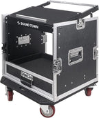 Sound Town 10U PA DJ Pro Audio Rack/Road ATA Case with 2U Drawer, 11U Slant Mixer Top, DJ Work Table, Casters, Pro Tour Grade (MR-DR10U)