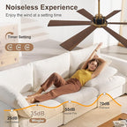 WINGBO 60 Inch Ceiling Fan without Light - 6 Plywood Blades, 6-Speed Reversible DC Motor, Noiseless Remote Control Ceiling Fan No Light for Bedroom Living Room Kitchen, Gold and Walnut/Black