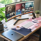 iCasso Desk Mat, Gaming Mouse Pad Wrist Support Set, XXL Large Mousepad + Keyboard Wrist Rest+Mouse Wrist Rest+Coastert with Ergonomic Design for Home Office Computer (C-Four-Pink-Block)