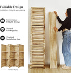 Partition Room Dividers, Folding Wood Privacy Screen with Three Display Shelves Suitable for Home Office, Study, Art Display - 5 Panel, 67 * 64inch (Wood)…