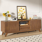 Oubayajia Mid Century Modern TV Stand for Televisions up to 70 Inches, with Sliding Doors and Storage, Curved Edge Television Stands, TV Consoles, Media Consoles for Living Room (Walnut, 70inch)