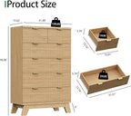 Fluted Dresser for Bedroom with 6 Drawers, 46" Tall Modern Chest of Drawers with Metal Handle, Wooden Dresser TV Stand, Wood Closet Clothes Storage Organizer for Living Room, Hallway, Natural Oak