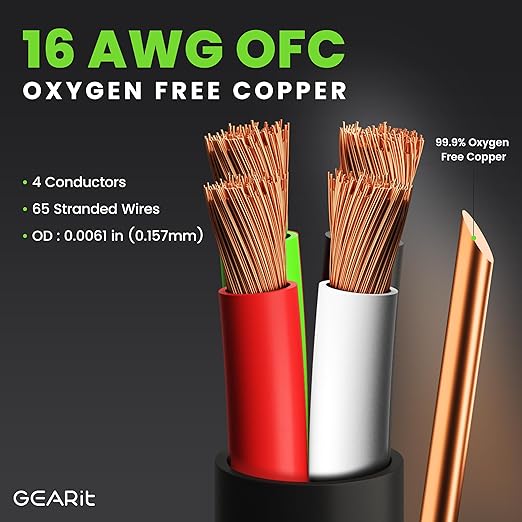 GEARit Outdoor Speaker Wire CL3 Rated, 16 Gauge Speaker Wire, Speaker Cable 250 ft for Outdoor Speakers, Patio, Garden, Backyard Audio, Direct Burial in Ground/in Wall, OFC (Brown, 4-Conductors)