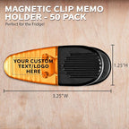 50 Magnetic Memo Holders Set - Customizable Text, Logo - Large Clip, Plastic - Orange
