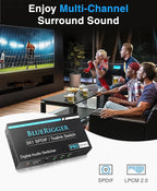 BlueRigger Digital Toslink Optical 3x1 Switch - (LPCM 2.0, SPDIF Optical Audio Switcher with IR Remote Control, 3 in 1 Fiber Optic Switch) - Compatible with Gaming Console, HDTV, Amplifier, Soundbar